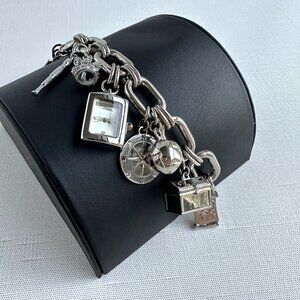 AZ II Charm Bracelet with Watch, Silver Tone, 7.5” + Extender NWT